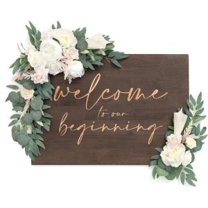 imageLings Moment 2 Wedding Artificial Sign Flower Swag Arch Floral Garlands Gold Champagne Christmas for Ceremony Party Reception Entrance Welcome Easel Door Backdrop Decor Wall Home Entryway OutdoorWht White  Sagenew