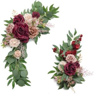imageLings Moment 2 Wedding Artificial Sign Flower Swag Arch Floral Garlands Gold Champagne Christmas for Ceremony Party Reception Entrance Welcome Easel Door Backdrop Decor Wall Home Entryway OutdoorRed Marsala  Blushnew