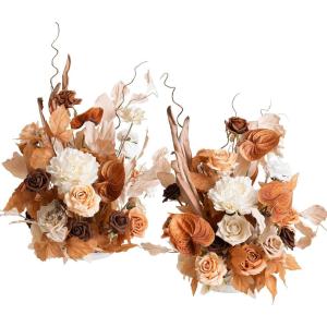 imageLings Moment 410quot Tall FreeStanding Wedding Aisle Artificial Flowers for Ceremony Decor 2PCS Emerald ampamp Gold Walkway Fake Floral Chair Markers Faux Rose Altar Arch Arrangement Decorations OutdoorOrrust  Sepia