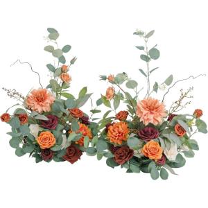 imageLings Moment 410quot Tall FreeStanding Wedding Aisle Artificial Flowers for Ceremony Decor 2PCS Emerald ampamp Gold Walkway Fake Floral Chair Markers Faux Rose Altar Arch Arrangement Decorations OutdoorOrterracotta