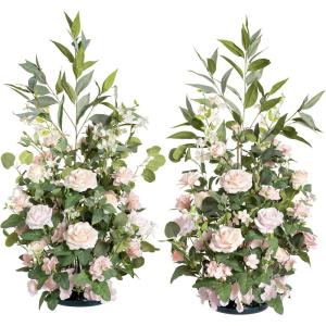 imageLings Moment 410quot Tall FreeStanding Wedding Aisle Artificial Flowers for Ceremony Decor 2PCS Emerald ampamp Gold Walkway Fake Floral Chair Markers Faux Rose Altar Arch Arrangement Decorations OutdoorBlush  Cream