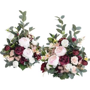 imageLings Moment 410quot Tall FreeStanding Wedding Aisle Artificial Flowers for Ceremony Decor 2PCS Emerald ampamp Gold Walkway Fake Floral Chair Markers Faux Rose Altar Arch Arrangement Decorations OutdoorRdmarsala