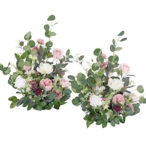 imageLings Moment 410quot Tall FreeStanding Wedding Aisle Artificial Flowers for Ceremony Decor 2PCS Emerald ampamp Gold Walkway Fake Floral Chair Markers Faux Rose Altar Arch Arrangement Decorations OutdoorPkdusty Rose  Cream