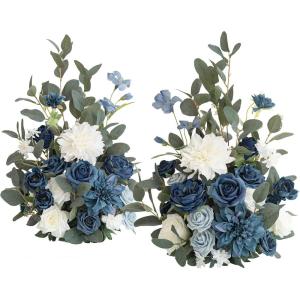 imageLings Moment 410quot Tall FreeStanding Wedding Aisle Artificial Flowers for Ceremony Decor 2PCS Emerald ampamp Gold Walkway Fake Floral Chair Markers Faux Rose Altar Arch Arrangement Decorations OutdoorBludusty Blue  Navy