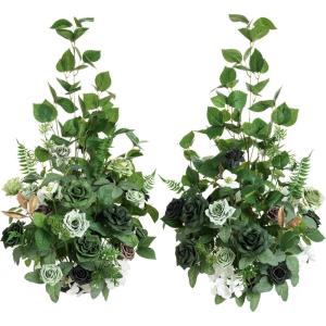 imageLings Moment 410quot Tall FreeStanding Wedding Aisle Artificial Flowers for Ceremony Decor 2PCS Emerald ampamp Gold Walkway Fake Floral Chair Markers Faux Rose Altar Arch Arrangement Decorations OutdoorGnemerald  Gold