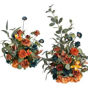 imageLings Moment 410quot Tall FreeStanding Wedding Aisle Artificial Flowers for Ceremony Decor 2PCS Emerald ampamp Gold Walkway Fake Floral Chair Markers Faux Rose Altar Arch Arrangement Decorations OutdoorOrteal  Burnt Orange