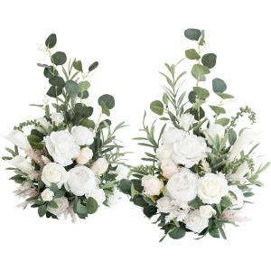 imageLings Moment 410quot Tall FreeStanding Wedding Aisle Artificial Flowers for Ceremony Decor 2PCS Emerald ampamp Gold Walkway Fake Floral Chair Markers Faux Rose Altar Arch Arrangement Decorations OutdoorWhtwhite  Sage