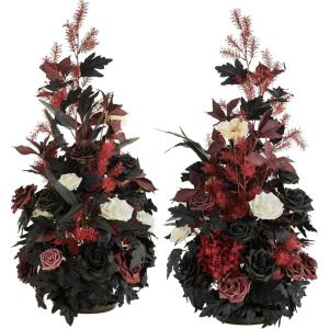 imageLings Moment 410quot Tall FreeStanding Wedding Aisle Artificial Flowers for Ceremony Decor 2PCS Emerald ampamp Gold Walkway Fake Floral Chair Markers Faux Rose Altar Arch Arrangement Decorations OutdoorRd Burgundy  Black