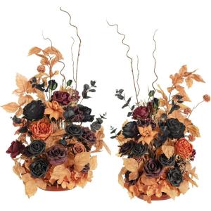 imageLings Moment 410quot Tall FreeStanding Wedding Aisle Artificial Flowers for Ceremony Decor 2PCS Emerald ampamp Gold Walkway Fake Floral Chair Markers Faux Rose Altar Arch Arrangement Decorations OutdoorOrhalloween