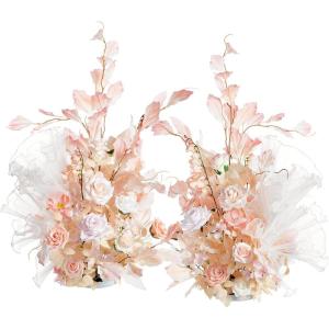 imageLings Moment 410quot Tall FreeStanding Wedding Aisle Artificial Flowers for Ceremony Decor 2PCS Emerald ampamp Gold Walkway Fake Floral Chair Markers Faux Rose Altar Arch Arrangement Decorations OutdoorGrowing Blush  Pearl