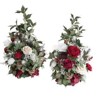 imageLings Moment 410quot Tall FreeStanding Wedding Aisle Artificial Flowers for Ceremony Decor 2PCS Emerald ampamp Gold Walkway Fake Floral Chair Markers Faux Rose Altar Arch Arrangement Decorations OutdoorRdchristmas