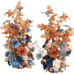 imageLings Moment 410quot Tall FreeStanding Wedding Aisle Artificial Flowers for Ceremony Decor 2PCS Emerald ampamp Gold Walkway Fake Floral Chair Markers Faux Rose Altar Arch Arrangement Decorations OutdoorOrburnt  Navy
