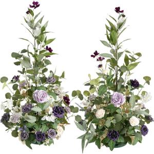 imageLings Moment 410quot Tall FreeStanding Wedding Aisle Artificial Flowers for Ceremony Decor 2PCS Emerald ampamp Gold Walkway Fake Floral Chair Markers Faux Rose Altar Arch Arrangement Decorations OutdoorPrlilac  Gold