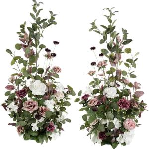 imageLings Moment 410quot Tall FreeStanding Wedding Aisle Artificial Flowers for Ceremony Decor 2PCS Emerald ampamp Gold Walkway Fake Floral Chair Markers Faux Rose Altar Arch Arrangement Decorations OutdoorPkdusty Rose  Mauve