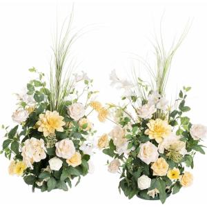 imageLings Moment 410quot Tall FreeStanding Wedding Aisle Artificial Flowers for Ceremony Decor 2PCS Emerald ampamp Gold Walkway Fake Floral Chair Markers Faux Rose Altar Arch Arrangement Decorations OutdoorYlcreamy Yellow
