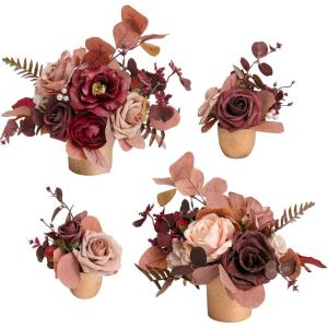 imageLings moment Wedding Centerpiece Flower with Vase for CeremonyReception Tabletop Mantel Archway Aisle Set of 4Black ampamp TerracottaBurgundy Dusty Rose