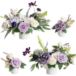 imageLings moment Wedding Centerpiece Flower with Vase for CeremonyReception Tabletop Mantel Archway Aisle Set of 4Black ampamp TerracottaLilac Gold