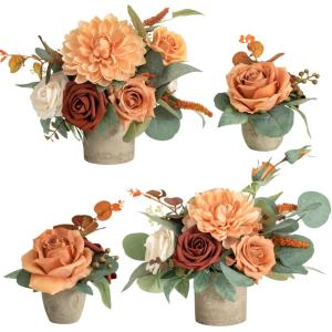 imageLings moment Wedding Centerpiece Flower with Vase for CeremonyReception Tabletop Mantel Archway Aisle Set of 4Black ampamp TerracottaSunset Terracotta