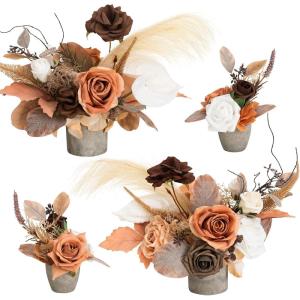 imageLings moment Wedding Centerpiece Flower with Vase for CeremonyReception Tabletop Mantel Archway Aisle Set of 4Black ampamp TerracottaThanksgiving