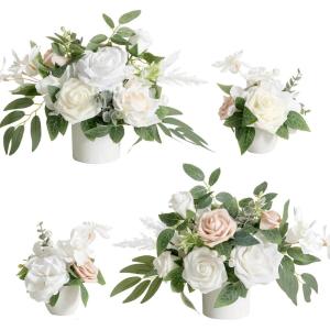 imageLings moment Wedding Centerpiece Flower with Vase for CeremonyReception Tabletop Mantel Archway Aisle Set of 4Black ampamp TerracottaWhite Sage