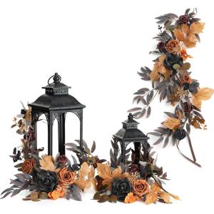 imageLings Moment 6Pack 2ft Artificial Flowers Garland Black ampamp Burgundy Lantern Flower Centerpieces Wedding Aisle Decor Chair Flowers Arch Floral for Signs DIY Table Wall Window Cake DecorationBlack  Burnt Orange