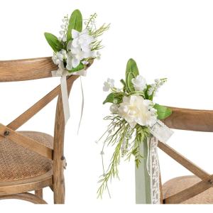 imageLings Moment 8pcs Wedding Aisle Chair Decorations Artificial Pew Flowers Markers Arrangements with Cards Chiffon Ribbons Rust ampamp Sepia Ceremony Chair Back Floral Decor Reception Church Party OutdoorLily White  Olive