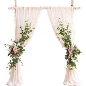 imageLings Moment Wedding Arch Flowers Kit Pack of 4 2pcs Boho Artificial Flowers Garland Arrangements 2pcs Hanging Drapes Ceremony Reception Arbor Backdrop Rust Sepia Floral Outdoor Rose DecorDusty Rose  Mauve Light
