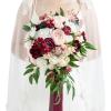 imageLings Moment Opulent Brown Bridal Bouquet for Bride Beige Wedding Bouquets for Bride 13 Inch Silk Round Artificial Wedding Flowers BouquetsRedmarsala