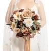 imageLings Moment Opulent Brown Bridal Bouquet for Bride Beige Wedding Bouquets for Bride 13 Inch Silk Round Artificial Wedding Flowers BouquetsWalnut Brown