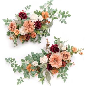 imageLings Moment 2PCS Green Artificial Flower Garland Floral Swags Centerpieces White Wedding Arch Flower Greenery for Sweetheart Table Wall Window Home Garden Outdoor Decor Emerald ampamp Tawny BeigeOrterracotta