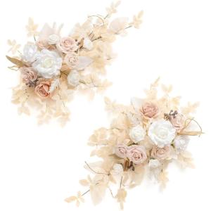 imageLings Moment 2PCS Green Artificial Flower Garland Floral Swags Centerpieces White Wedding Arch Flower Greenery for Sweetheart Table Wall Window Home Garden Outdoor Decor Emerald ampamp Tawny BeigeWhtwhite  Beige