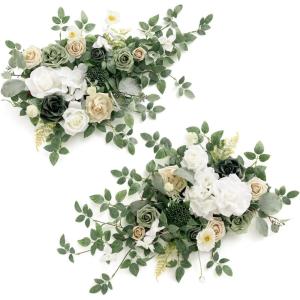 imageLings Moment 2PCS Green Artificial Flower Garland Floral Swags Centerpieces White Wedding Arch Flower Greenery for Sweetheart Table Wall Window Home Garden Outdoor Decor Emerald ampamp Tawny BeigeGrnemerald