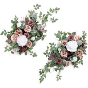 imageLings Moment 2PCS Green Artificial Flower Garland Floral Swags Centerpieces White Wedding Arch Flower Greenery for Sweetheart Table Wall Window Home Garden Outdoor Decor Emerald ampamp Tawny BeigePkdusty Rose Mauve