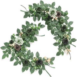 imageLings Moment 2Pack 2ft Artificial Flowers Garland Lantern Flower Centerpieces Wedding Aisle Decor Chair Flowers Arch Floral for Christmas Pew Signs DIY Table Wall Window Decoration Red ampamp SparkleGrnemerald  Tawny Beige