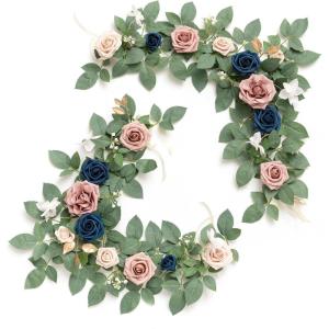 imageLings Moment 2Pack 2ft Artificial Flowers Garland Lantern Flower Centerpieces Wedding Aisle Decor Chair Flowers Arch Floral for Christmas Pew Signs DIY Table Wall Window Decoration Red ampamp SparklePkdusty Rose  Navy