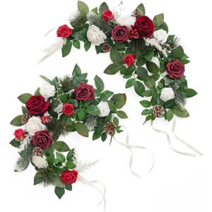 imageLings Moment 2Pack 2ft Artificial Flowers Garland Lantern Flower Centerpieces Wedding Aisle Decor Chair Flowers Arch Floral for Christmas Pew Signs DIY Table Wall Window Decoration Red ampamp SparkleRedred  Sparkle