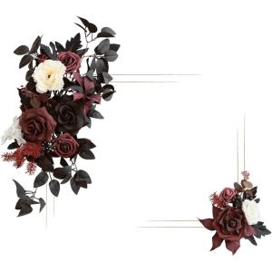 imageLings Moment 2pcs Artificial Welcome Sign Swag Wedding Arch Flowers Decorations Floral Eucalyptus Willow Garland Dusty Blue ampamp Navy Rose Ceremony Party Reception Easel Door Wall Home Entryway OutdoorRed Black  Burgundy