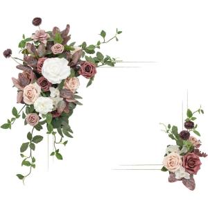 imageLings Moment 2pcs Artificial Welcome Sign Swag Wedding Arch Flowers Decorations Floral Eucalyptus Willow Garland Dusty Blue ampamp Navy Rose Ceremony Party Reception Easel Door Wall Home Entryway OutdoorPk Dusty Rose  Mauve