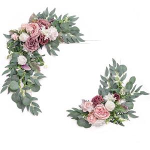 imageLings Moment 2pcs Artificial Welcome Sign Swag Wedding Arch Flowers Decorations Floral Eucalyptus Willow Garland Dusty Blue ampamp Navy Rose Ceremony Party Reception Easel Door Wall Home Entryway OutdoorPk Dusty Rose  Cream