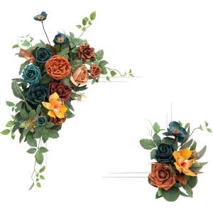 imageLings Moment 2pcs Artificial Welcome Sign Swag Wedding Arch Flowers Decorations Floral Eucalyptus Willow Garland Dusty Blue ampamp Navy Rose Ceremony Party Reception Easel Door Wall Home Entryway OutdoorOr Dark Teal  Burnt Orange