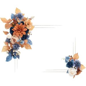imageLings Moment 2pcs Artificial Welcome Sign Swag Wedding Arch Flowers Decorations Floral Eucalyptus Willow Garland Dusty Blue ampamp Navy Rose Ceremony Party Reception Easel Door Wall Home Entryway OutdoorOr Burnt Orange  Navy
