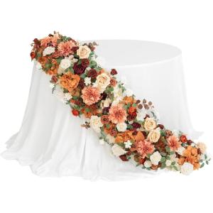 imageLings Moment 3pcs x195in Artificial Floral Swags Centerpieces Wedding Flower Arrangements for SweetheartHead Table Decor Wedding Backdrop Wall Arch Entrance Home Garden Decor  Sunset Terracotta