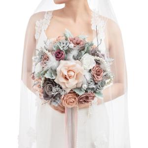 imageLings Moment Opulent Brown Bridal Bouquet for Bride Beige Wedding Bouquets for Bride 13 Inch Silk Round Artificial Wedding Flowers BouquetsPkdusty Rose  Grey