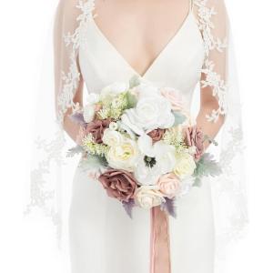 imageLings Moment Opulent Brown Bridal Bouquet for Bride Beige Wedding Bouquets for Bride 13 Inch Silk Round Artificial Wedding Flowers BouquetsPkdusty Rose  Cream
