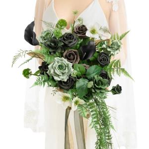 imageLings Moment Purple Bridal Bouquet Cascading Plum Wedding Bouquets for Bride 13 Inch Bride Bouquets for Wedding Artificial Flowers BouquetsGrnforest Green