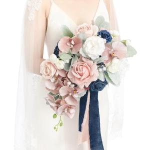 imageLings Moment Purple Bridal Bouquet Cascading Plum Wedding Bouquets for Bride 13 Inch Bride Bouquets for Wedding Artificial Flowers BouquetsPkdusty Rose  Navy