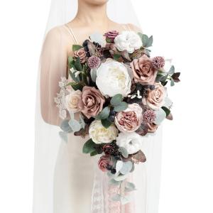 imageLings Moment Purple Bridal Bouquet Cascading Plum Wedding Bouquets for Bride 13 Inch Bride Bouquets for Wedding Artificial Flowers BouquetsPkdusty Rose and Mauve 02