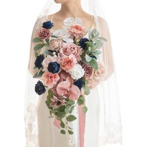imageLings Moment Purple Bridal Bouquet Cascading Plum Wedding Bouquets for Bride 13 Inch Bride Bouquets for Wedding Artificial Flowers BouquetsPkexquisite Dusty Rose  Navy