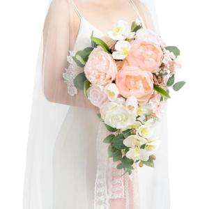 imageLings Moment Purple Bridal Bouquet Cascading Plum Wedding Bouquets for Bride 13 Inch Bride Bouquets for Wedding Artificial Flowers BouquetsPktender Blush