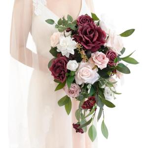imageLings Moment Purple Bridal Bouquet Cascading Plum Wedding Bouquets for Bride 13 Inch Bride Bouquets for Wedding Artificial Flowers BouquetsRedfascinating Marsala  Blush